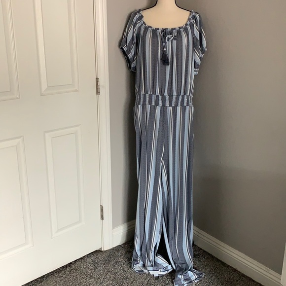 Derek Heart Pants - Striped blue jumpsuit